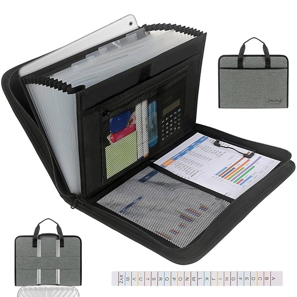 ~Accordion File Organizer With Multi Pockets Grey~ - Picture 1 of 6